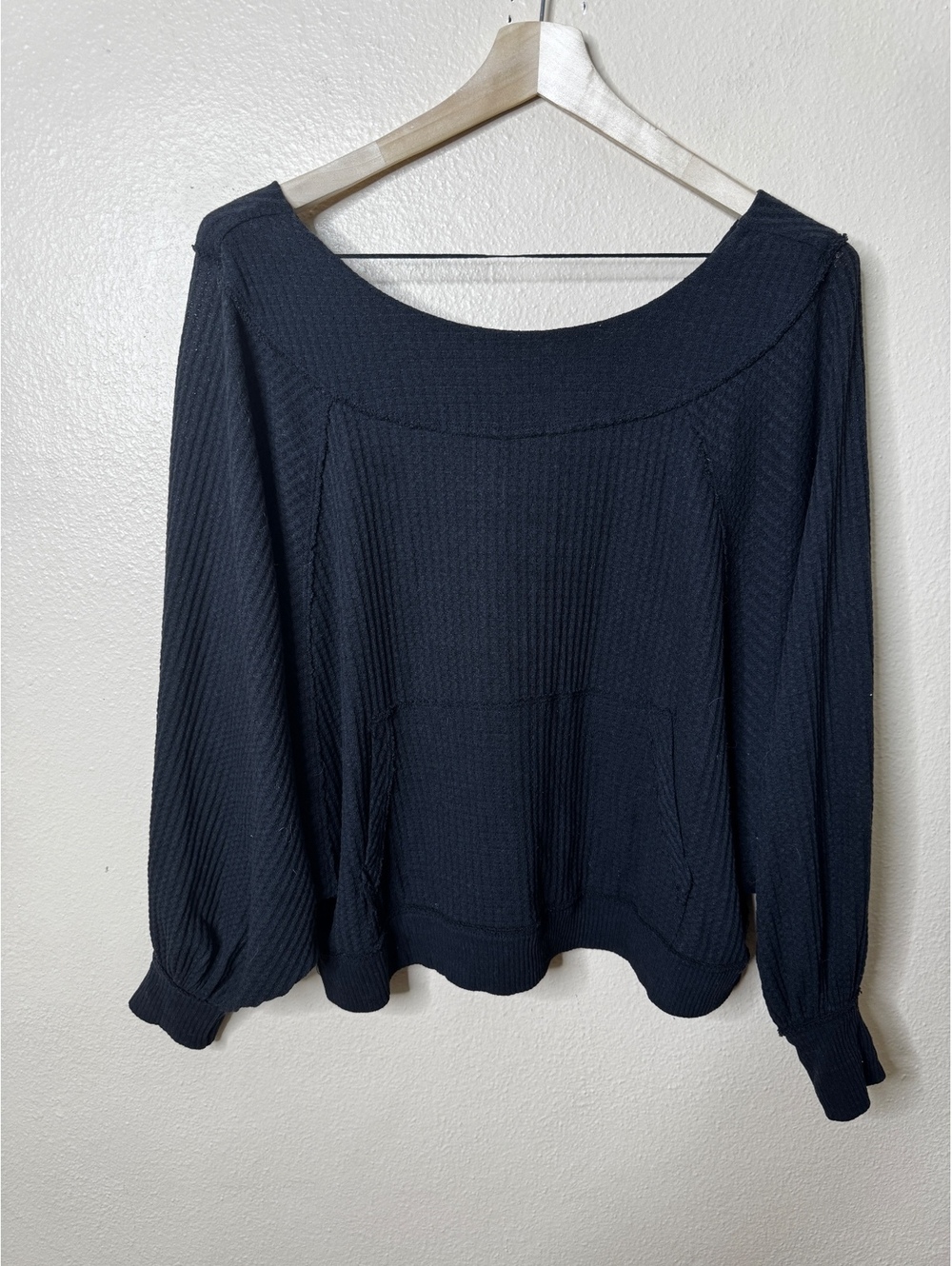 Free People We The Free Top Women’s Small Black Waffle Knit Dolman Sleeve